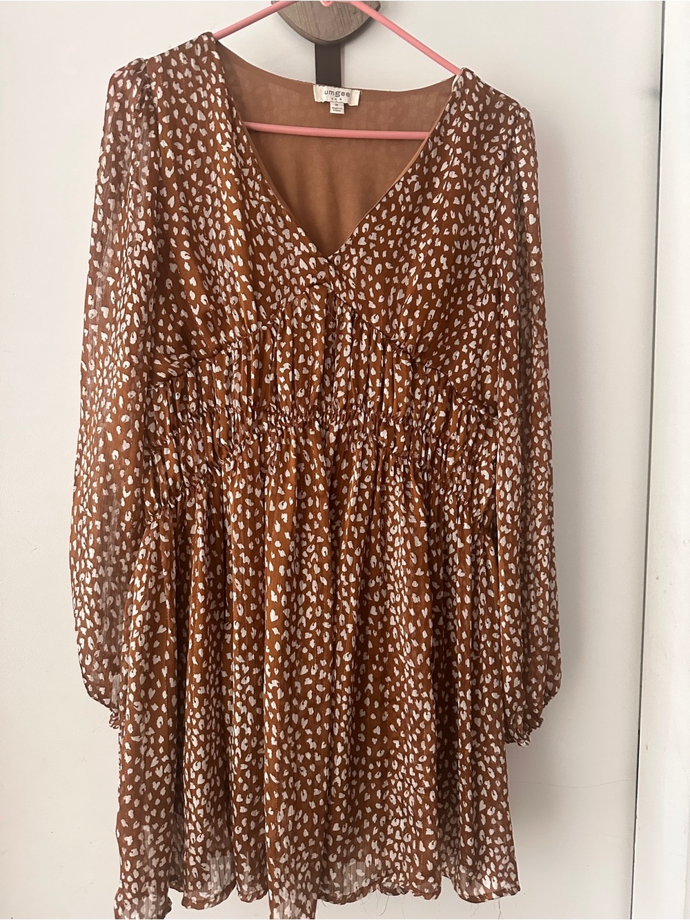 Umgee Brown Printed V-Neck Mini Dress - Picture 2 of 5
